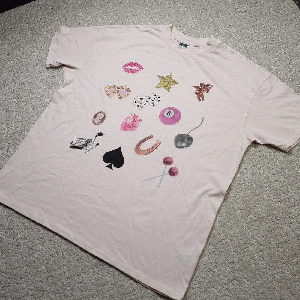 Wild Fable Beige Graphic Tee Glitter Star Cherub Icons XS TARS621TJ
